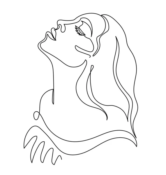 Una línea de arte. Moderno minimalista Ilustración hermosa cara de mujer — Vector de stock