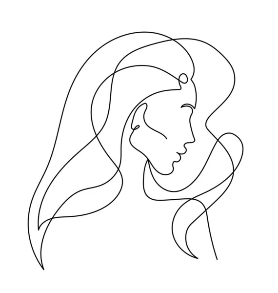 Una línea de arte. Moderno minimalista Ilustración hermosa cara de mujer — Vector de stock