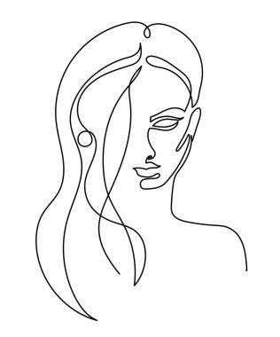 Bir satır sanat eseri. Modern minimalist Illustration güzel kadın yüzü