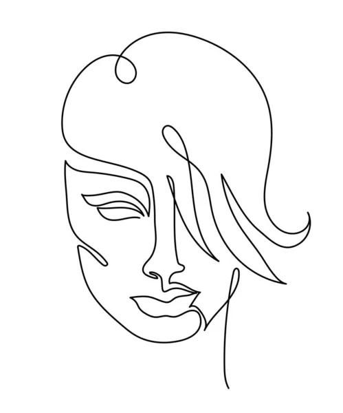 One line art. Modern minimalistic Illustration beautiful woman face — Stock Vector