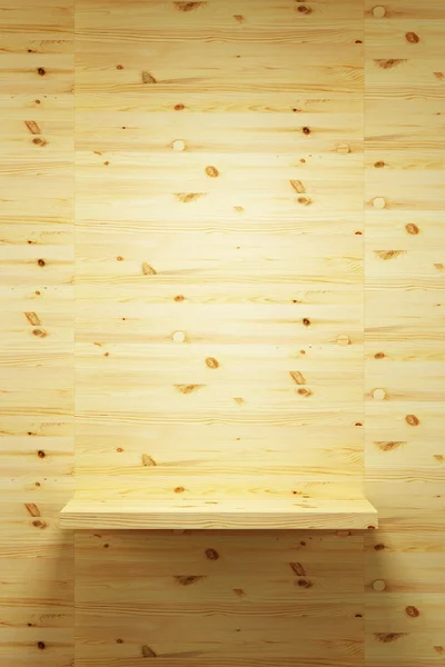 Prázdné dřevěné police na zeď — Stock fotografie
