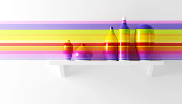 Multicolored vases on the shelf — Stock Photo, Image