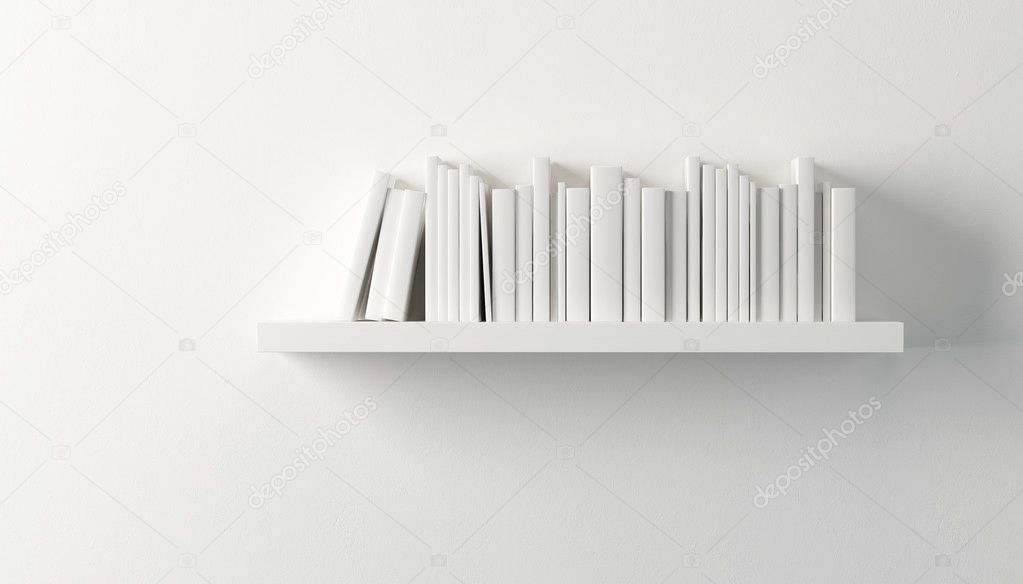 shelf with white books