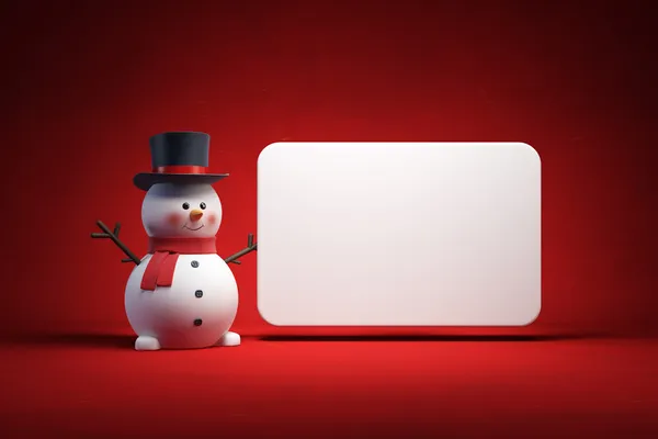 Happy snowman and blank poster — Stock Photo, Image