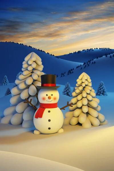 Šťastný sněhulák — Stock fotografie
