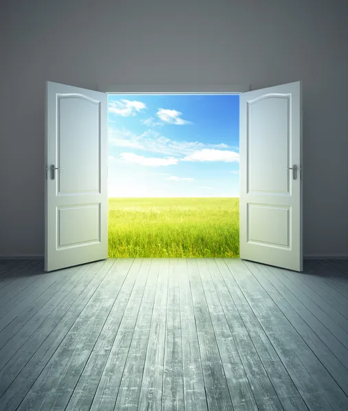 White empty room with opened door — Stock Photo, Image