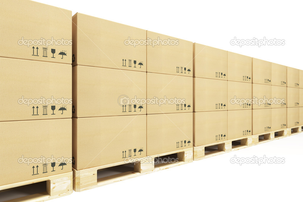 Pallets with cardboard boxes Stock Photo by ©auriso 48500309