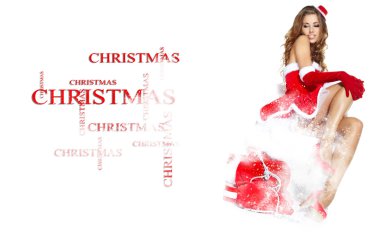 güzel seksi kız Noel Baba kıyafetlerle karda