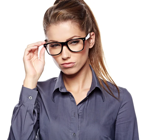 Cute młody biznes kobieta w okularach — Zdjęcie stockowe