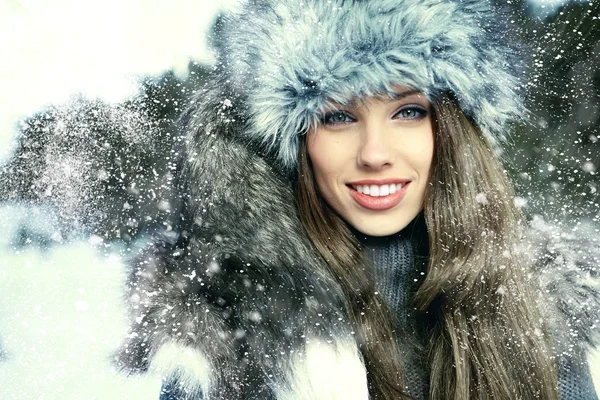 Beauty woman in the winter scenery Stock Photo