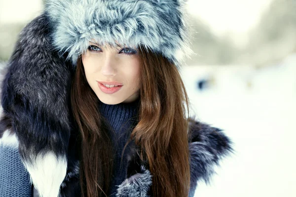 Güzellik kadın kış manzarası Stok Resim