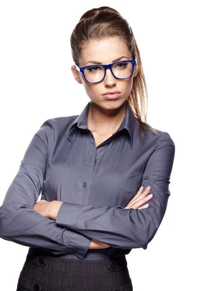 Bonito jovem mulher de negócios com óculos — Fotografia de Stock