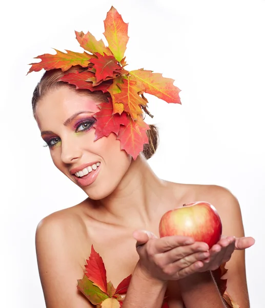 Autumn Girl with Apple — Stock Photo, Image