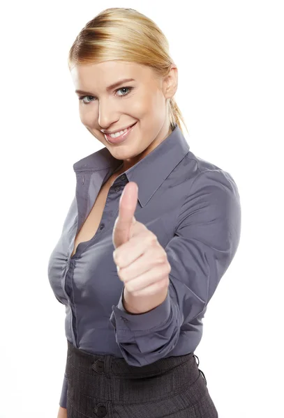 Happy smiling business woman with ok hand sign — Stock Photo, Image