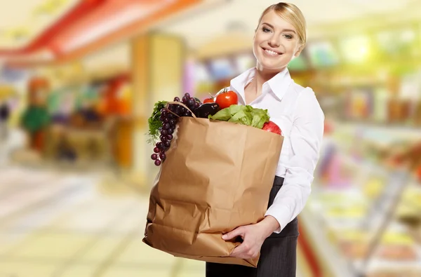 Belle femme de shopping dans un centre commercial dessiné — Photo