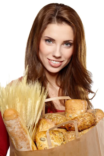 Chica sosteniendo una bolsa de comida —  Fotos de Stock