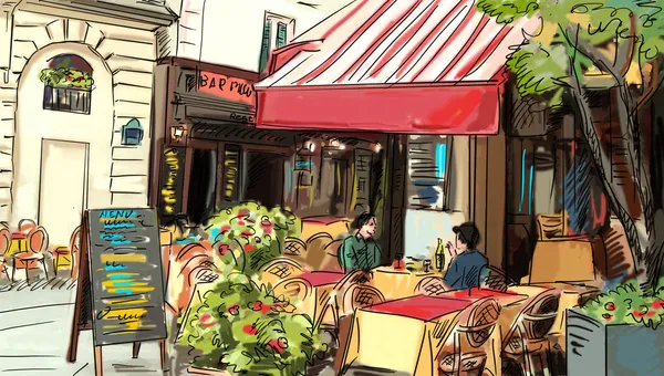 Straße in Paris - Illustration — Stockfoto