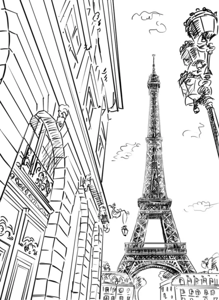 Calle en paris-boceto ilustración —  Fotos de Stock