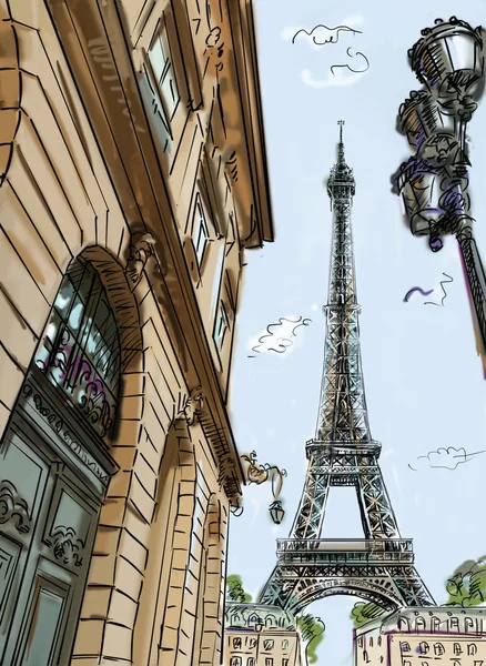 Οδός στο Παρίσι - εικονογράφηση — Φωτογραφία Αρχείου