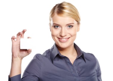 iş kadını holding kredi kartı. beyaz izole
