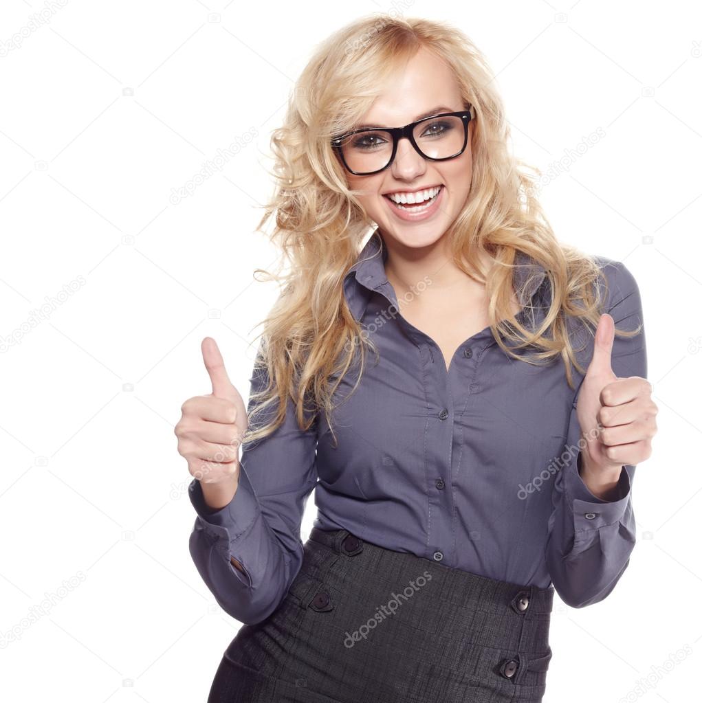 Happy smiling business woman with ok hand sign