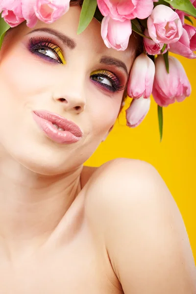 Woman tulip head — Stock Photo, Image