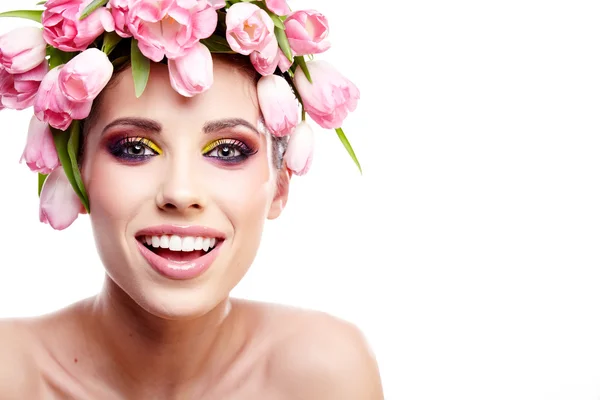 Beautiful young woman with flower — Stock Photo, Image