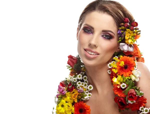 Woman with flower hairstyle — Stock Photo, Image