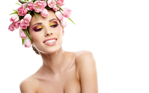 Krásná mladá žena s květinou Stock Snímky