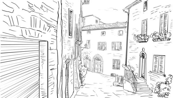 Ulica w Toskanii-szkic ilustracji — Zdjęcie stockowe
