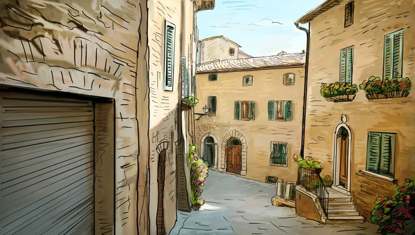 Straat in Toscane - illustratie — Stockfoto