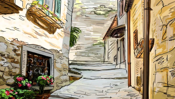 Straat in Toscane - illustratie — Stockfoto