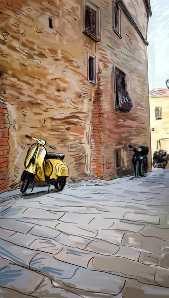 Ulica w Toskanii - ilustracja — Zdjęcie stockowe