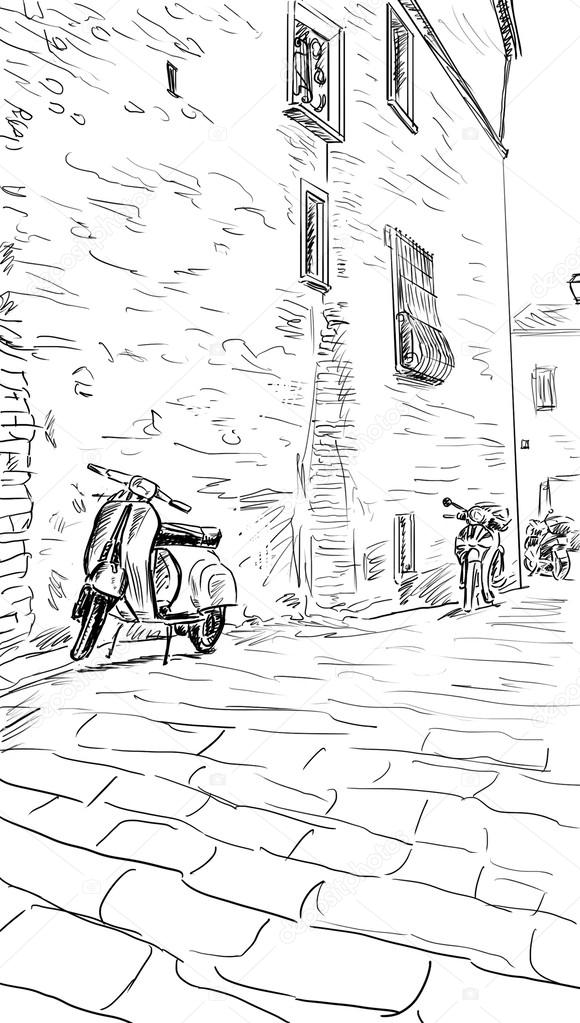 Street in Tuscany -sketch illustration