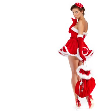 Noel Baba elbise giyen güzel seksi kız