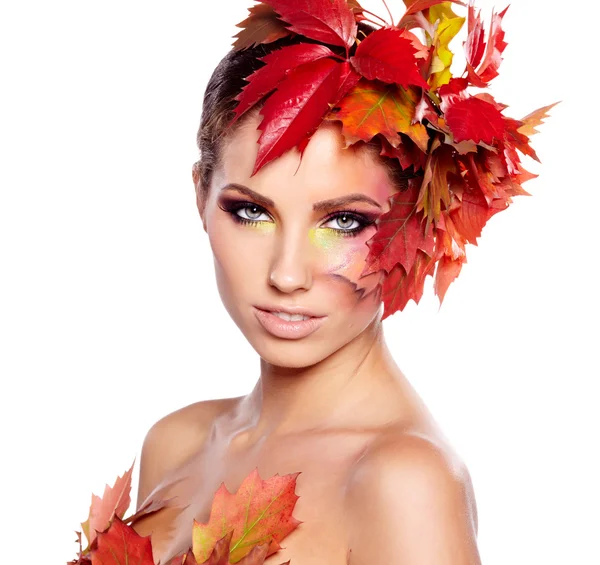 Autumn Woman. Beautiful creative makeup — Stock Photo, Image