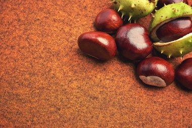 Beyaz kestane fındık grupları kapatın. kahverengi zemin