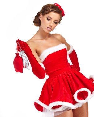 güzel vintage Noel kadın üzerinde beyaz izole