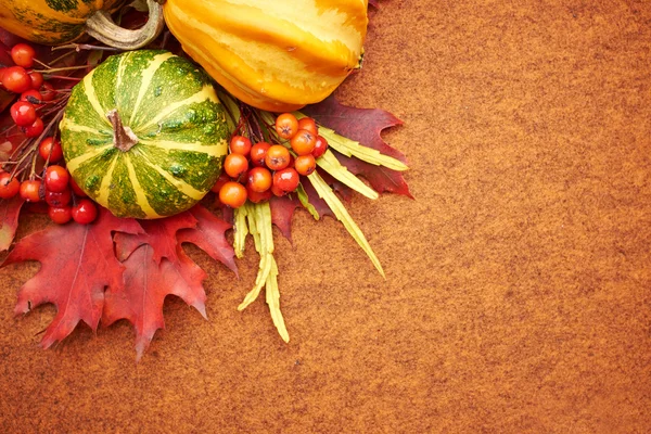 Pumpkins with fall leaves with seasonal background — Zdjęcie stockowe