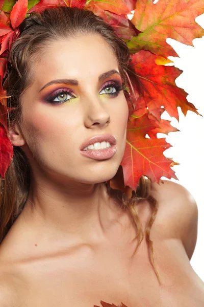 Autumn Woman. Beautiful makeup — Stock Photo, Image