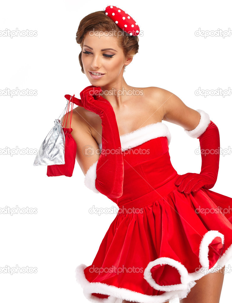 Beautiful vintage christmas woman isolated on white