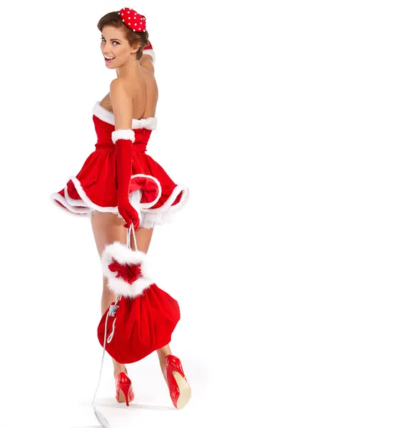 산타 클로스 옷을 입고 아름 다운 섹시 한 여자 — 스톡 사진