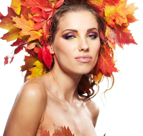 Donna d'autunno. Bellissimo trucco creativo — Foto Stock