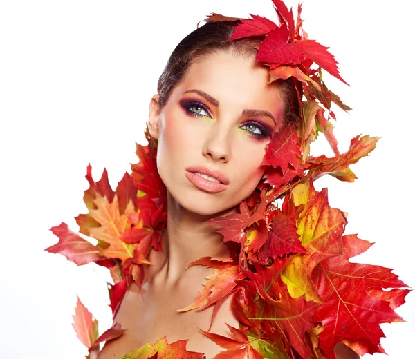 Autumn Woman. Beautiful creative makeup — Stock Photo, Image