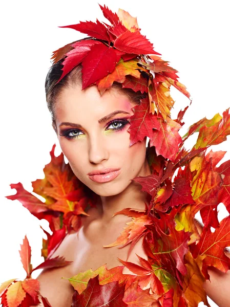 Sonbahar bir kadın. güzel yaratıcı makyaj — Stok fotoğraf