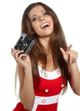 retro kamera ile genç ve güzel bir kadın