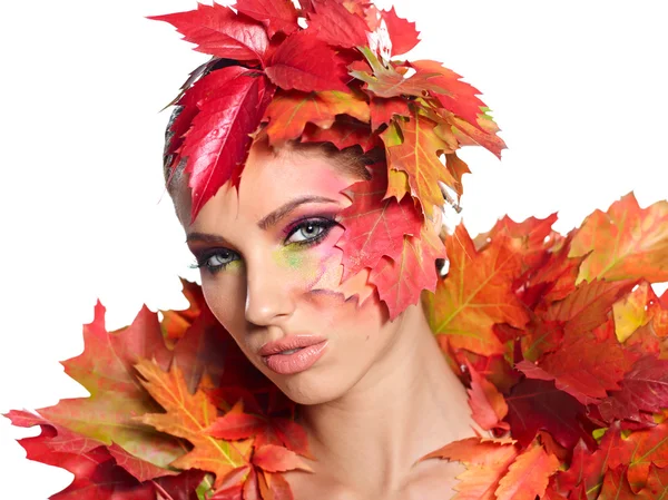 Sonbahar bir kadın. güzel yaratıcı makyaj — Stok fotoğraf