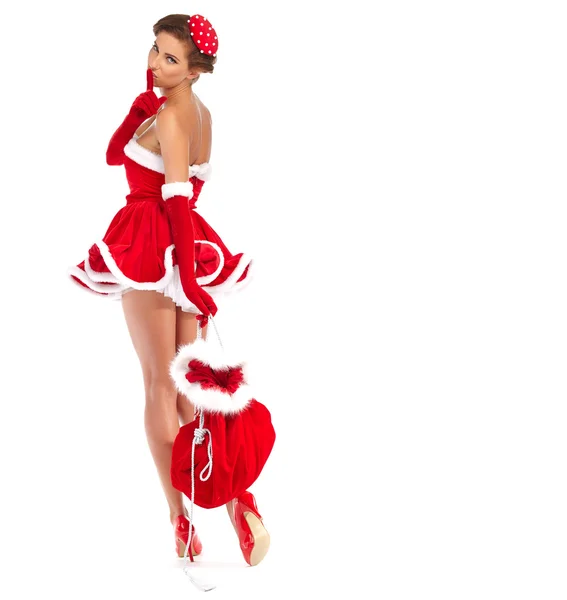 Bella ragazza sexy indossa vestiti Babbo Natale — Foto Stock