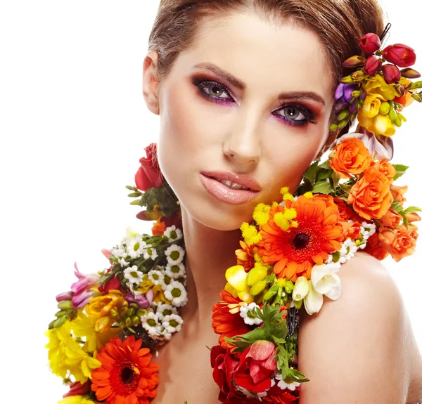Woman with flower hairstyle — Stock Photo, Image