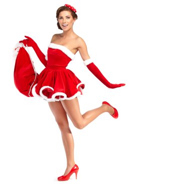 Noel Baba elbise giyen güzel seksi kız